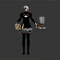 White Haired Female Character With Black Outfit Holding Mechanical Creature And Yellow Object