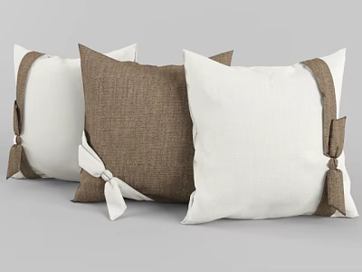 Brown And White Linen Decorative Throw Pillows With Bow Accents 3d model