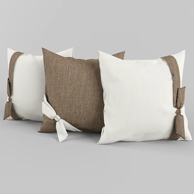 Brown And White Linen Decorative Throw Pillows With Bow Accents 3d model