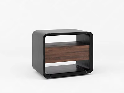 Modern Square Side Table With Black Frame And Wooden Drawer 3d model