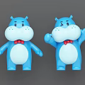 Two Blue Hippo Stuffed Toys With Red Bow Ties And White Bellies