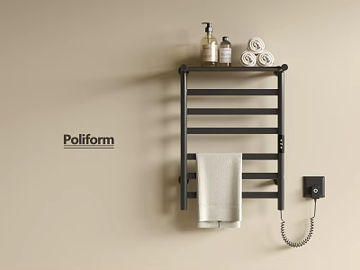 Poliform Black Wall Mounted Towel Shelf With Towel And Bottles 3d model