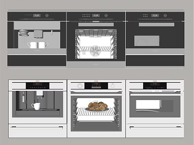 Modern Built In Kitchen Appliances With Black White Oven Microwave And Coffee Maker Interior 3d model
