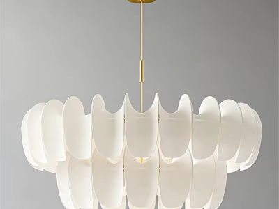 Modern White Petal Shaped Chandelier With Gold Rod And Layered Design For Interior Decor 3d model
