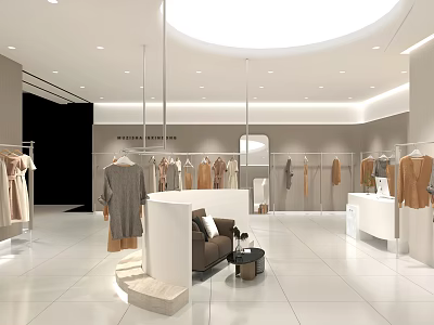 Fashion Retail Store with Modern Decor Hangers and Clothing Displays Bright Lighting and White Flooring 3d model