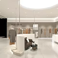 Fashion Retail Store with Modern Decor Hangers and Clothing Displays Bright Lighting and White Flooring