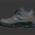 Gray And Blue Safety Shoes With Green Sole And Yellow Label Design