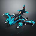 Futuristic Blue Sci Fi Aircraft Model With Streamlined Design Multiple Engines And Orange Accents