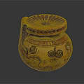Handcrafted Decorative Ceramic Jar With Vibrant Painted Patterns Spiral Designs On Floral Rim