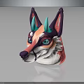 Colorful Fox Character 3D Head Model With Purple Pink Fur Blue Horns And Blue Eyes