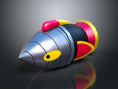 Stylized Missile Weapon With Silver Red Yellow Black Color And Pointed Head Design 3d model