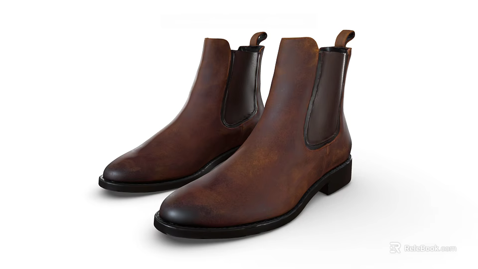 Brown Leather Chelsea Boots With Black Elastic Side Panels And Classic Design 3d model 