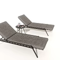 Pair of Gray Woven Lounge Chairs with Black Metal Frames and Side Table