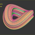 Cartoon Style 3D Abstract Curved Shape With Yellow And Blue Stripes Shiny Surface Dark Background