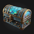 Ornate Treasure Chest With Blue Inlaid Patterns And Golden Decorative Accents
