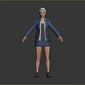 3D Model Woman With Silver Hair Blue Denim Jacket Gray Vest And Brown Shoes