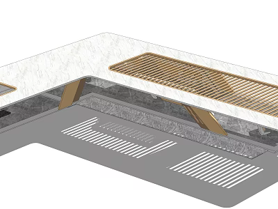Outdoor Modern Pergola With White Canopy Lattice Design Stone Paving And Support Columns 3d model