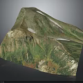 3D Mountainous Terrain Model With Green Vegetation Snow Patches And Winding Valleys