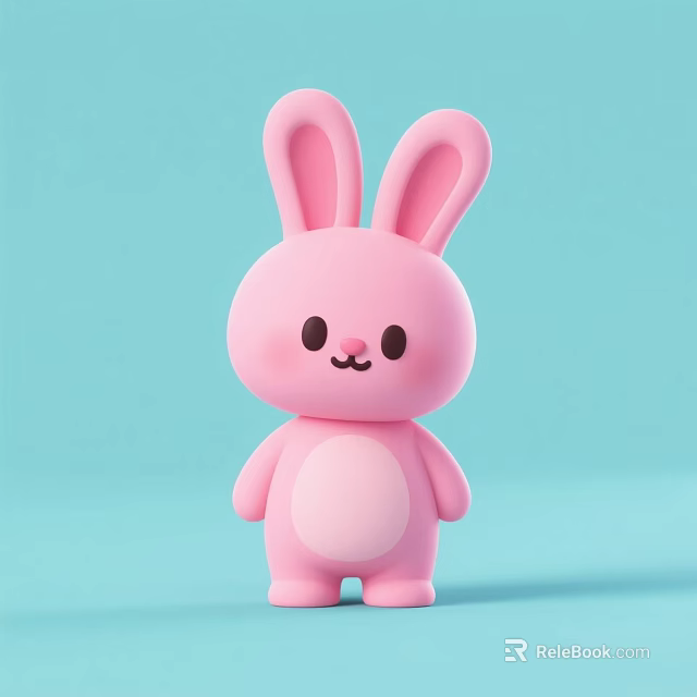 Cute Pink Rabbit Figurine Decorative Ornament Set with Light Blue Background for Home Decoration 3d model 