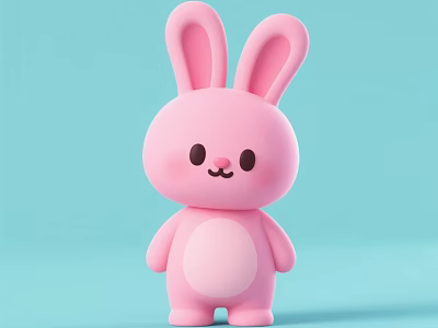 Cute Pink Rabbit Figurine Decorative Ornament Set with Light Blue Background for Home Decoration 3d model