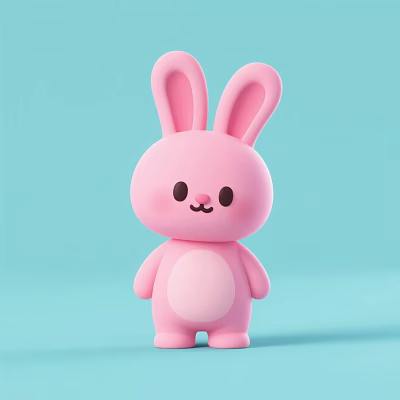 Cute Pink Rabbit Figurine Decorative Ornament Set with Light Blue Background for Home Decoration 3d model