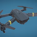 Black Drone With Yellow Stripes And Four Propellers For Aerial Photography