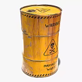 Yellow Industrial Radioactive Waste Container with Warning Signs and Skull Symbol