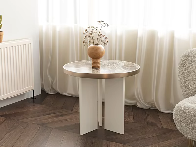 Elegant Modern Living Room Side Table With Round Marble Top And White Double Leg 3d model