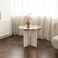 Elegant Modern Living Room Side Table With Round Marble Top And White Double Leg