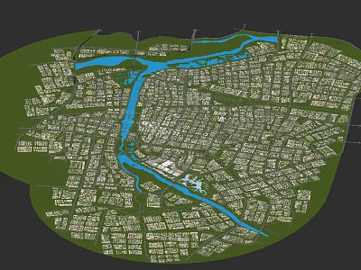 Detailed Aerial Planning of Urban City With River and Building Layout 3d model