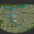 Detailed Aerial Planning of Urban City With River and Building Layout