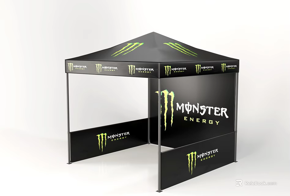 Monster Energy Branded Black Tent With Green Logo And Promotional Design 3d model 