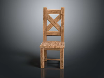Rustic Wooden Chair With Cross Back Design And Solid Wood Structure 3d model