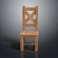 Rustic Wooden Chair With Cross Back Design And Solid Wood Structure 3d model