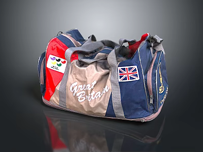 Stylish Proud British Luggage Bag With Red Blue Beige Color And Union Jack Flag Badges 3d model