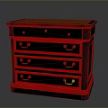 Classic Dark Wood Chest of Drawers With Red Top And Golden Handles