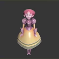 Kids Cartoon Princess Character With Pink Hair Blue Eyes And Pink Yellow Dress