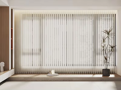 White Vertical Blinds for Modern Interior Space with Potted Plant and Natural Light 3d model