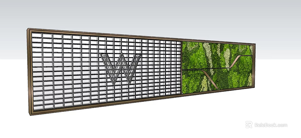 Modern Landscape Wall With Metal Grid Design Green Plant Decoration And W Letter 3d model 