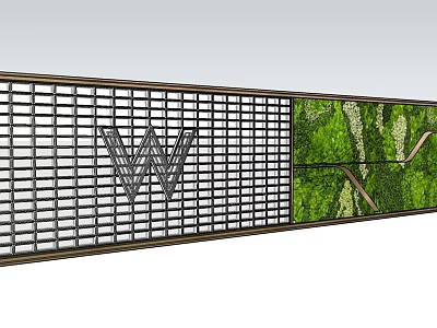 Modern Landscape Wall With Metal Grid Design Green Plant Decoration And W Letter 3d model