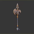 Colorful Fantasy Spear Weapon With Ornate Feather And Gemstone Decorations