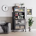 Modern Buffet Cabinet with Glass Doors Multi Tiered Storage on Wheels for Kitchen Supplies
