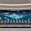 Modern Intelligent Monitoring Room With Large Digital Screens Control Workstations And Data Visualization