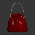 Red Leather Bag With Golden Braided Handle And Bowknot Closure Design