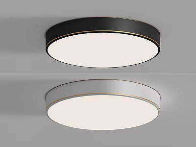 Modern Black and Silver Round Ceiling Light with Metal Frame and White Lampshade 3d model
