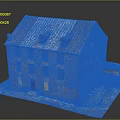 Old Red Brick Building Model Featuring Rusted Metal Roof Multiple Windows Red Doors