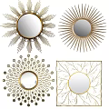 Artistic Decorative Wall Mirrors With Gold Frame Sunburst And Geometric Pattern Designs 3d model