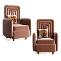 Brown Single Sofa With Velvet Upholstery Armrests Wooden Legs And Fruit Pattern Pillow