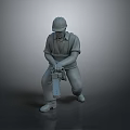 3D Model Of Worker In Safety Helmet Operating Chainsaw With Work Attire