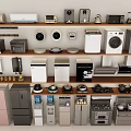 Various Types Of Home Appliances Displayed On Multiple Shelves With Modern Designs